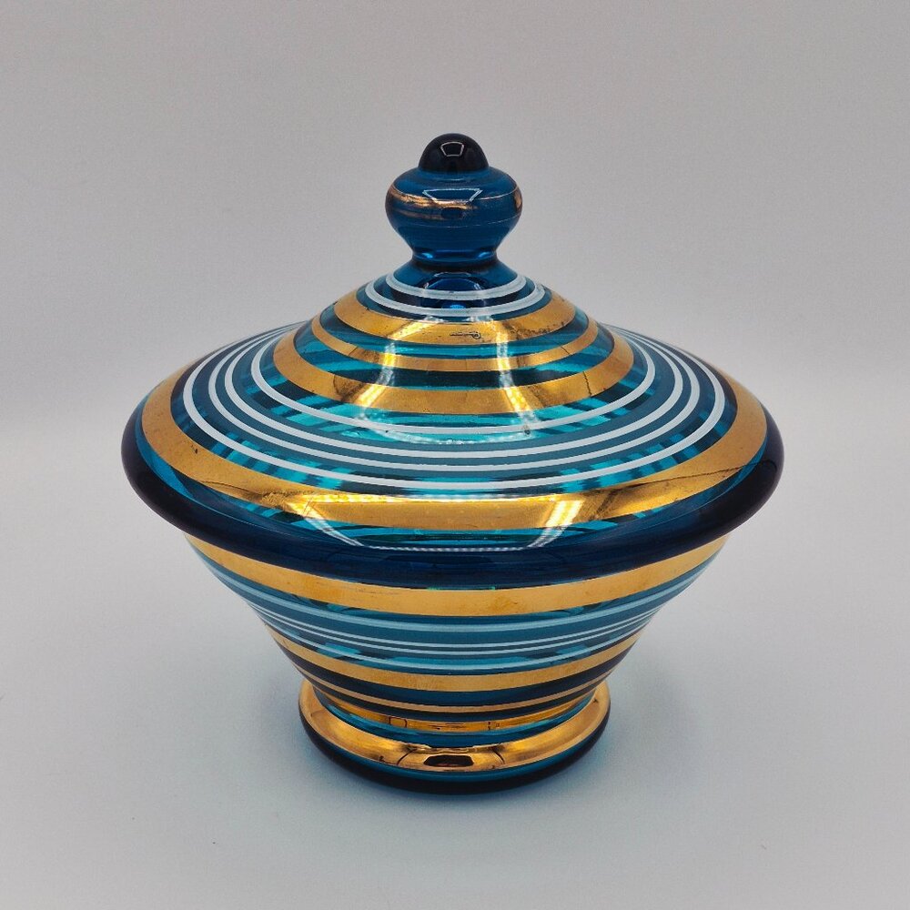 Vintage MCM Bohemia Glass Lidded Candy Dish or Apothecary jar